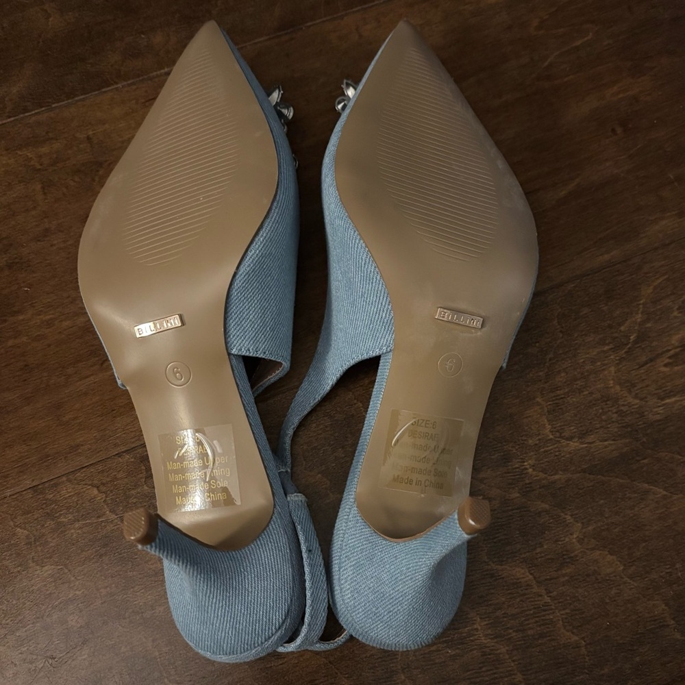 Elegant Blue Slingback Heels with Crystal Embellishments - Picture 4 of 4